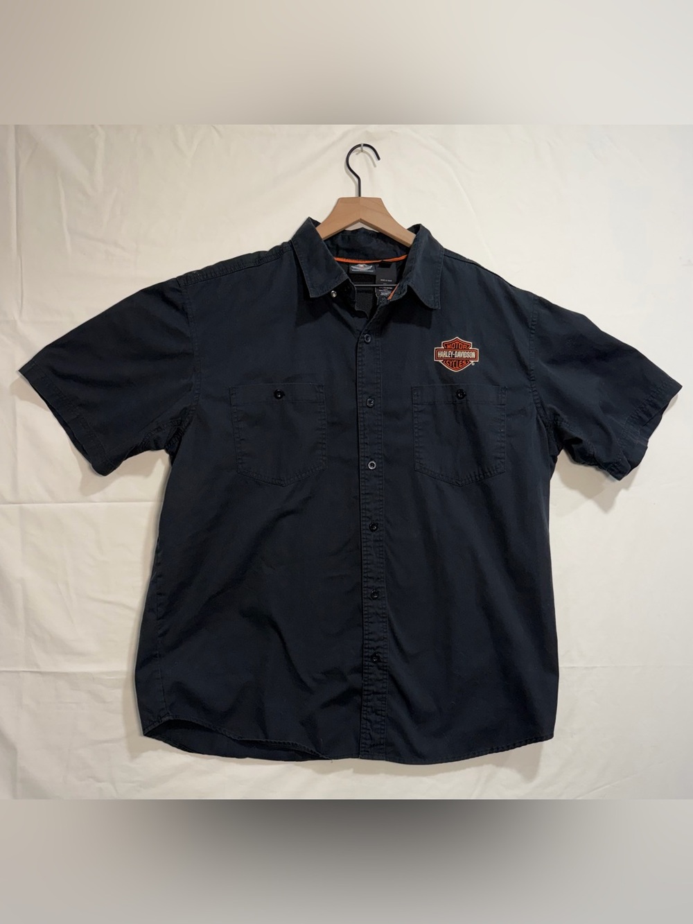Harley Davidson MotorClothes Black Flame Embroidered Button Down Shirt XL